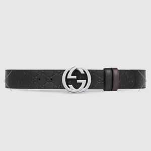 NEW $670 GUCCI Monogram Reversible Leather Belt Size 80-32 NO BOX